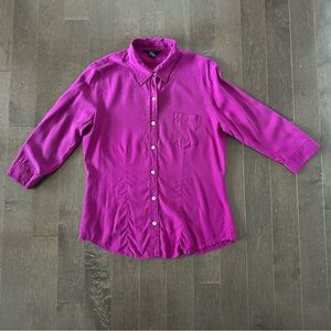SILKLAND Barney Purple 3/4 Sleeve Button‎ Down Fall Classy Maximallist Darted M
